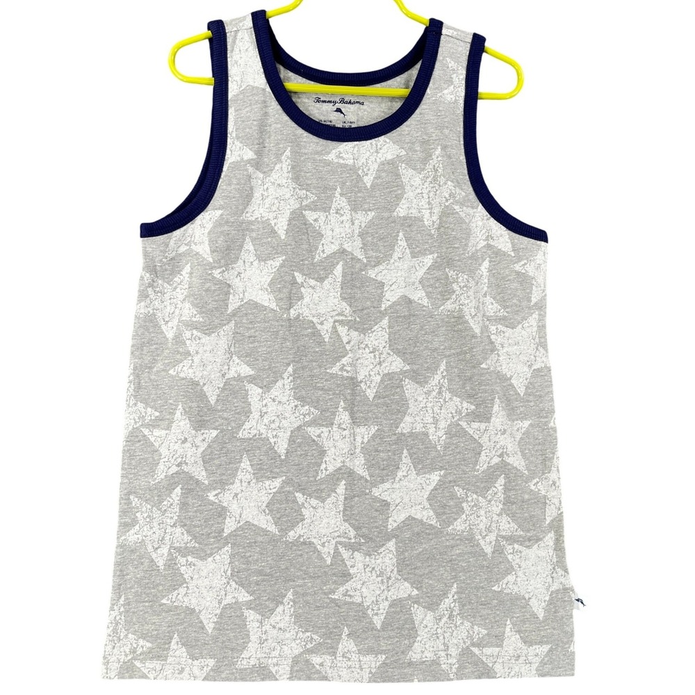 Tommy Bahama Tank Top Boys M 7/8 Star Print Navy Trim Summer Casual